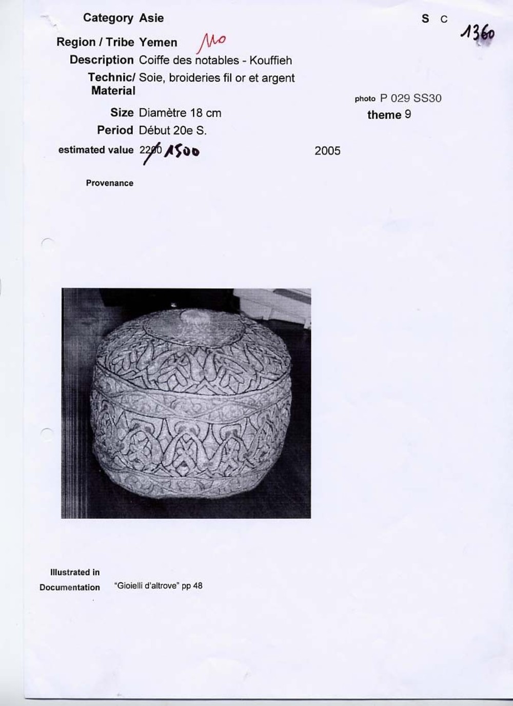 Bonnet de notable "kouffieh"
Yémen
moyen orient
asie