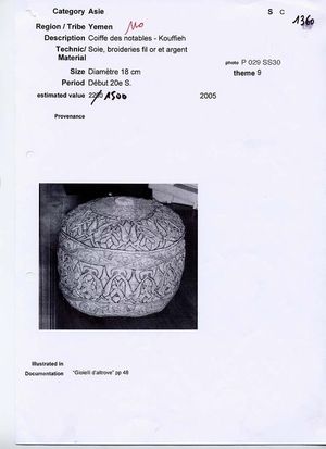 Bonnet de notable "kouffieh"
Yémen
moyen orient
asie