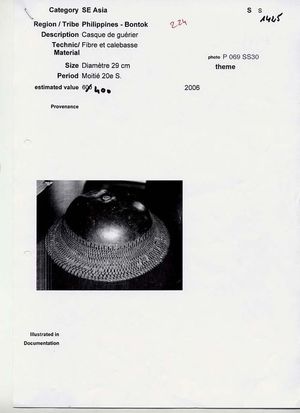 Casque de guerrier Bontoc
Asie. île de Luçon, Philippines